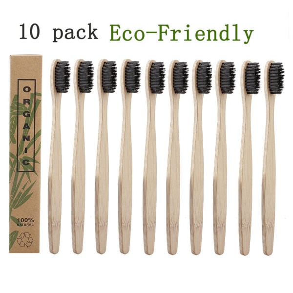10 st bambu tandborstar individuellt förpackade rengörings mjuka bambu tandborstar för dagligt liv Svart