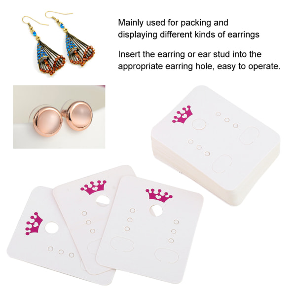 100 stk bærbart øreringe displaykort ørestikker pakkekort smykker tilbehør (3,8 x 4,8 cm)