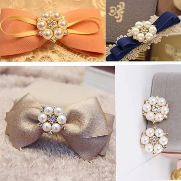 10 st Rhinestone Pearl Prydnader, Pärlblomma Knappar