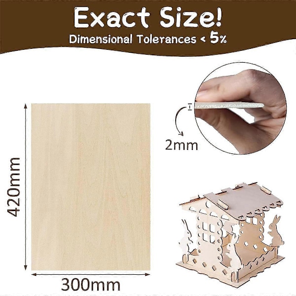 10 x Plywoodskivor, A3 Träpanel, Figursågsträ för DIY Träbearbetning, Laserbearbetning, Modell Ma.pa