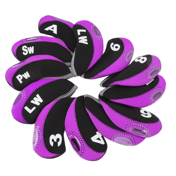 12 kpl Golfmailan päänsuojat Neopreeni naarmuuntumattomat golfmailan päänsuojaimet ulkokäyttöön mustalle ja violetille