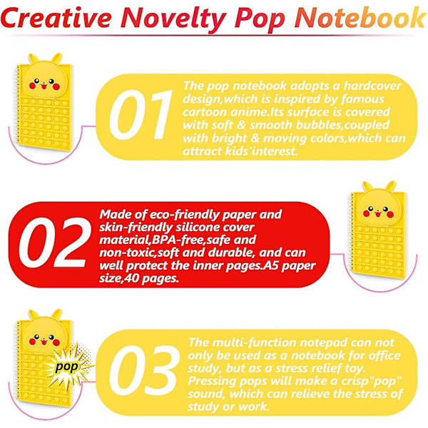Pop Bubble Fidget Anteckningsbok, Popper Anteckningsbok För Flickor Pojkar, Stressavlastande Fidget Notes Arbetsbok För Barn Skola Hemma Högskola Kontor(regnbåge) Yellow-1 Pcs