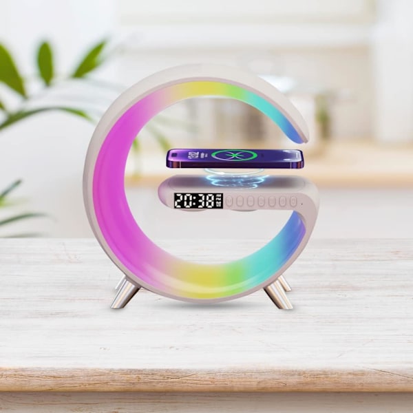 Multifunctional Wireless Charger Alarm Clock Speaker - White