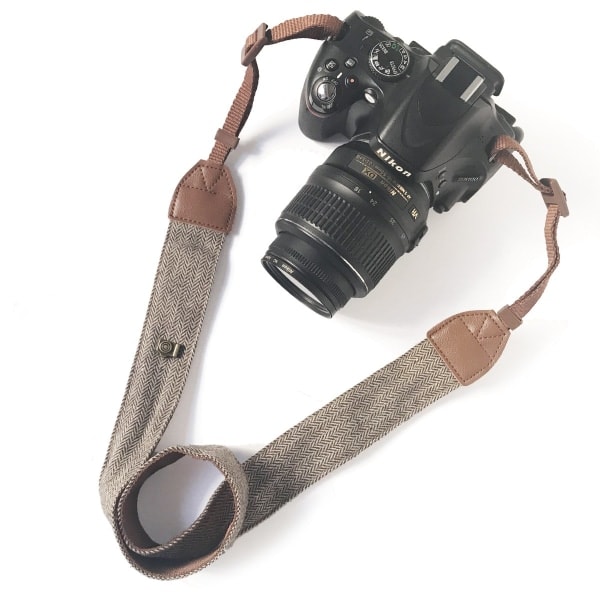 Paris_Bestela Kameran hihna olkahihna vyö, DSLR/SLR/Nikon/Canon/Sony/Lumix/Fujifilm/Rico/Samsung/Pentax/Olympus jne. kameroille (Kalanruotokuvio Ruskea)