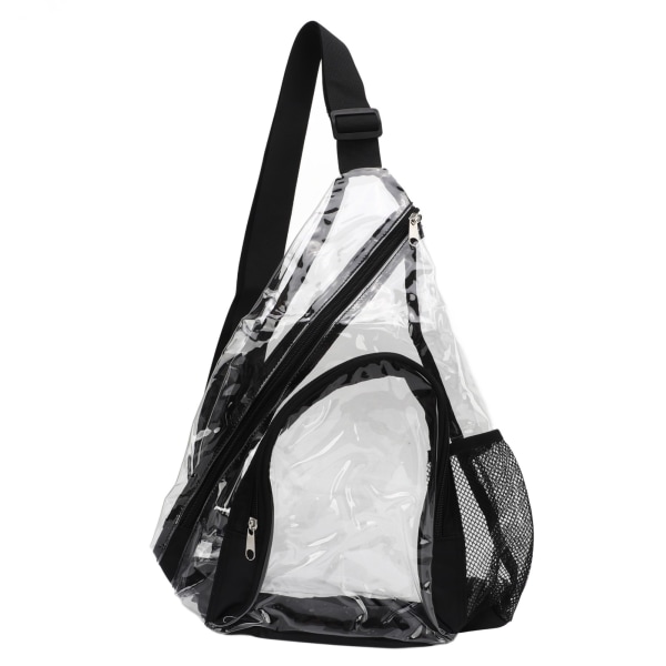 Klar Sling Bag PVC Transparent Brysttaske Komfortabel rejse Cross Shoulder Rygsæk Sort