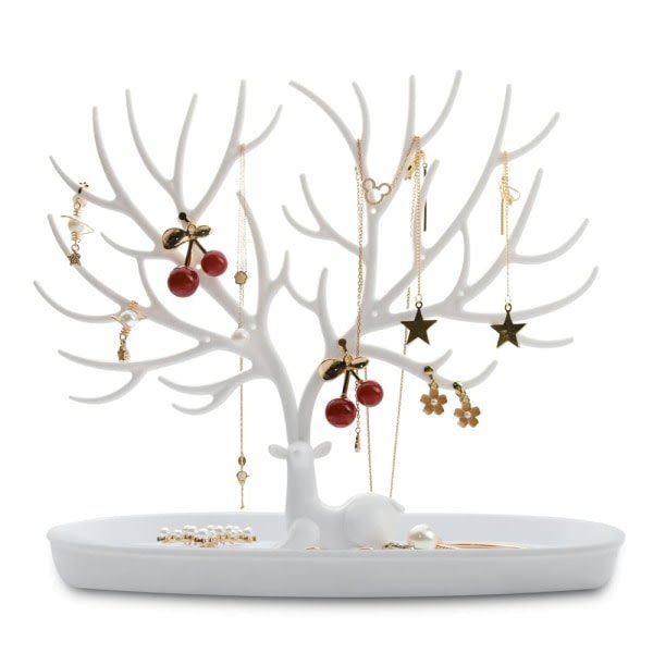 Smyckesställ, Dekorativt smyckesträd, Förvaring för halsband, Armbandsställ, Antler Tree Design Organizer för armband och halsband (Vit)