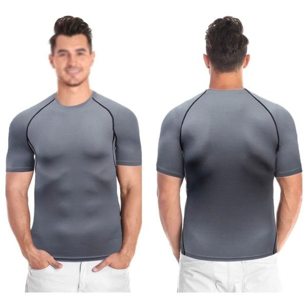 Mænd Cool Dry Kortærmede Compression Shirts Sports T-shirts Toppe Atletisk træningsskjorte Grå L