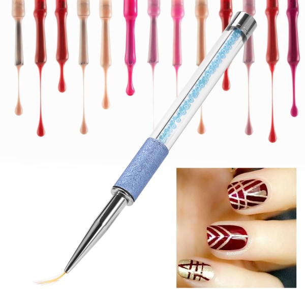 Nail Art Painting Brush Liner Pen med blå perler for maling Tegning Manikyr DIY