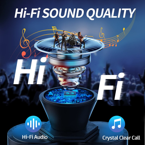 Bluetooth 5.3 trådlösa hörlurar - HiFi-stereoljud, 40H speltid, LED-skärm, vattentäta in-ear-hörlurar med mikrofon för iPhone/Samsung/Android