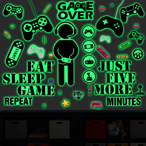 Gamer-huoneen sisustusseinätarrat Pelihuoneen tarrat Poikien huoneen tarrat Videopelien sisustus Syö nuku