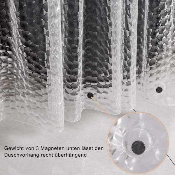 Transparent duschdraperi med viktmagneter i botten