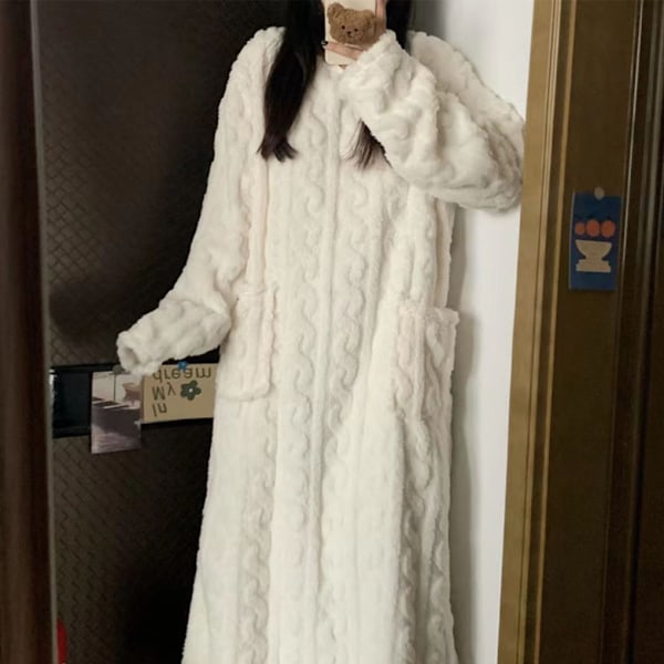 Pehmeät ja mukavat Coral Velvet -nukkumisasut naisille kylmää varten valkoinen white XL(130CM)