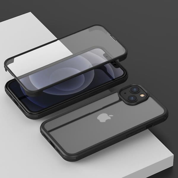 Reptåligt dubbelsidigt härdat glas+tpu Edge phone case Telefonskydd för Iphone 13 6,1 tum Musta