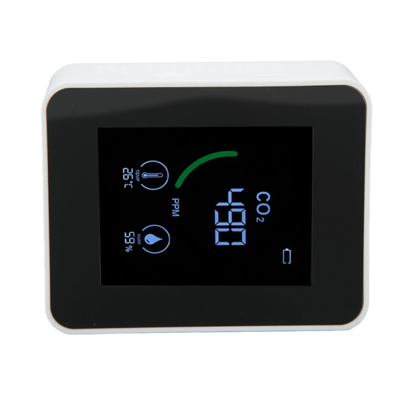 Kuldioxiddetektor USB-opladning TVOC-sensor Halvleder Luftkvalitetsmonitor med temperatur-fugtighedstest Hvid