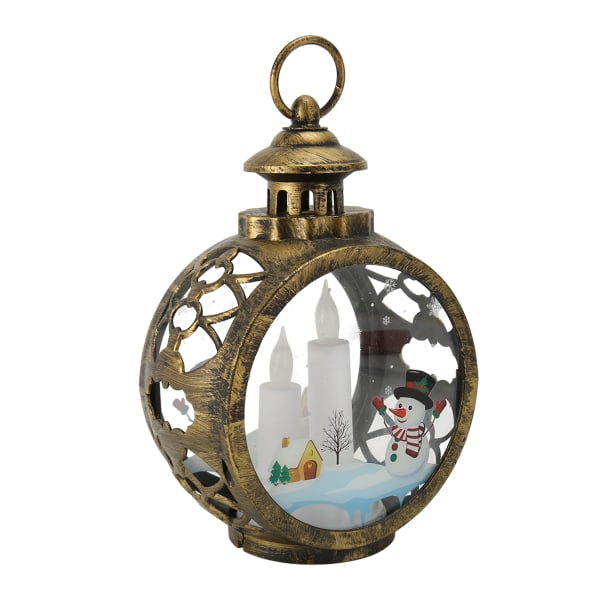 Jul Vintage dekorativ stearinlys lanterne Jul dekorativ lanterne med LED flimrende flammefri stearinlys bronze Stor snemand