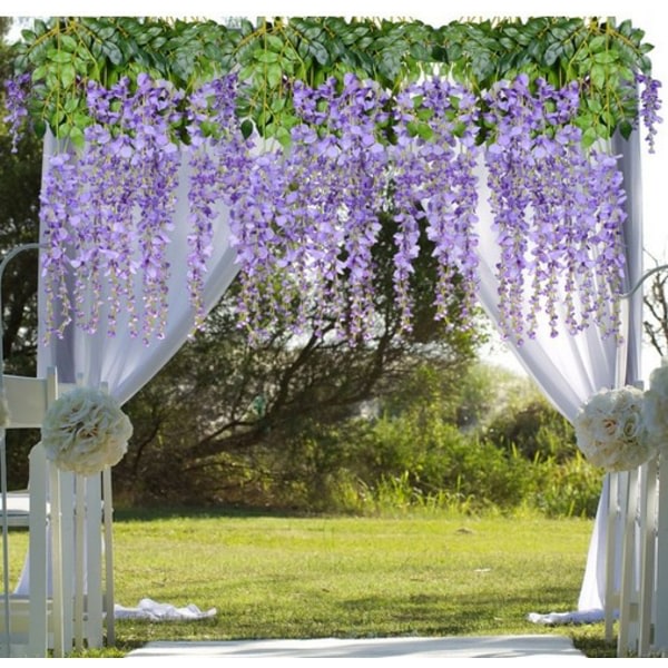 12 delar 3,6' konstgjord sedan Wisteria Vine Ratta hängande blomma girland snöre Hem Party Bröllop Decation Lila Purple