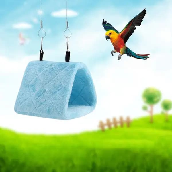 Bird Hammock, Soft Plush Parrot Hanging Bed, Winter Warm, Blue, 1 Piece