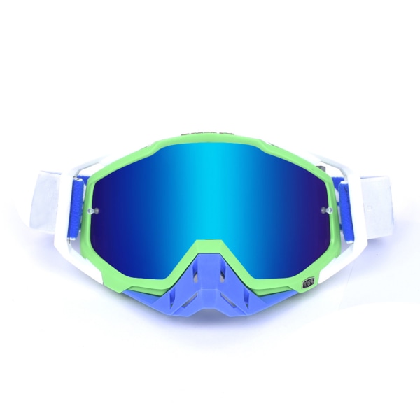 Utendørs sportsbriller Ski Motorsykkel Ridebriller Støvtette vindtette motorsykkel Solbriller for menn kvinner Grønn innfatning Blå nese Blå linse