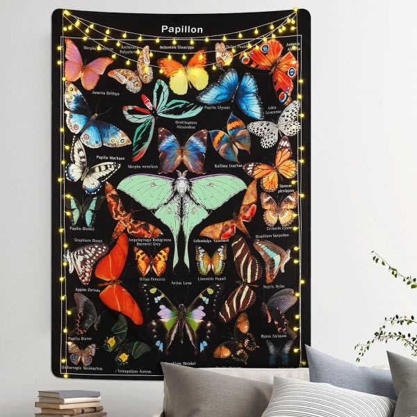 Butterfly Tapestry Vintage Beige Tapestry Estetisk gobeläng C Monivärinen B 59,1 x 82,7 tuumaa