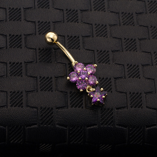 Simpel dobbelt kronblad navle ring Moderigtigt elegant zirkon mave ring navle smykker (lilla)