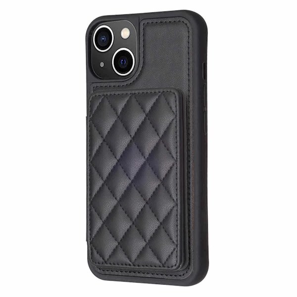iPhone 15 Quiltet Etui med Pung - Sort Sort
