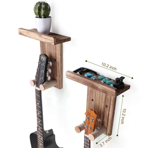 Gitarrväggfäste, gitarrväggfäste hållare gitarrhängare hylla med plektrumhållare trägitarrställ för akustisk gitarr