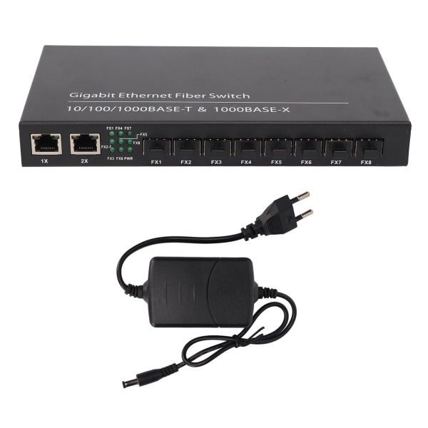 Gigabit Ethernet Fiber Switch 8 Optisk Port 2 Elektrisk Port Op til 120 km RJ45 Port SFP Fiber Media Converter 100?240V EU-stik