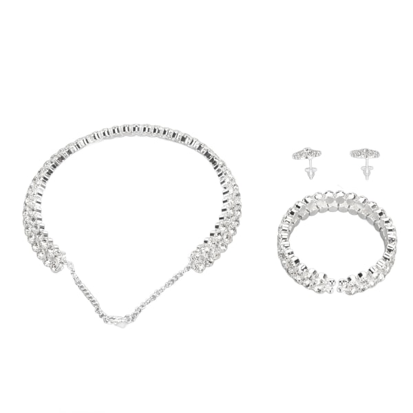 Brudesmykkesæt Stilfuldt Elegant Rhinestone Halskæde Armbånd Øreringe til Bryllupsbal Forlovelse Sølv