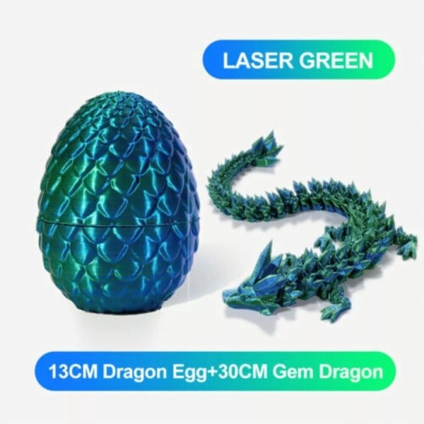 Overraskelsesdragegg Artikulert Krystalldrage Fidget Leke - 3D-Printet Dragesilke Blå Sølv