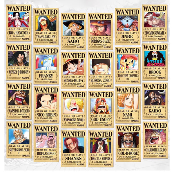 24 stk Anime Poster One Piece Type 1 (29 x13 CM) Type 1 (29 x13 CM)