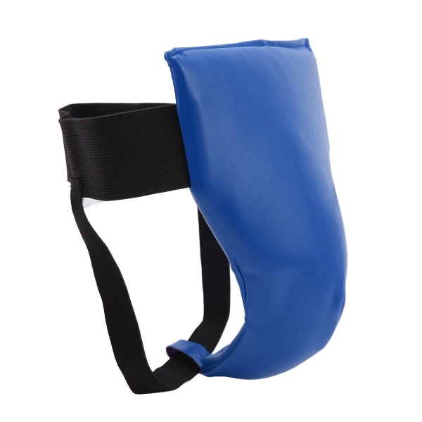 Lyskebeskytter PU Læder Justerbar Elastisk Bånd Boksning Lyskebeskytter til fodbold Basketball Blue S 43.3?55.1in