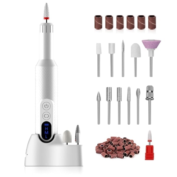 Paris_Elektrisk nagelfil sladdlös akryl nagelkit med keramiska nagelbitar, slipband, bärbar uppladdningsbar e-fil set för akryl gelnaglar, manikyr
