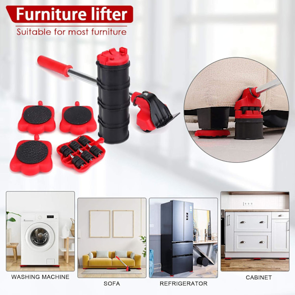 Løft tunge møbler, flyttemøbelverktøysett store og små uten anstrengelse, løft møbler med 4 løfteputer og hjul for å flytte, for sofa