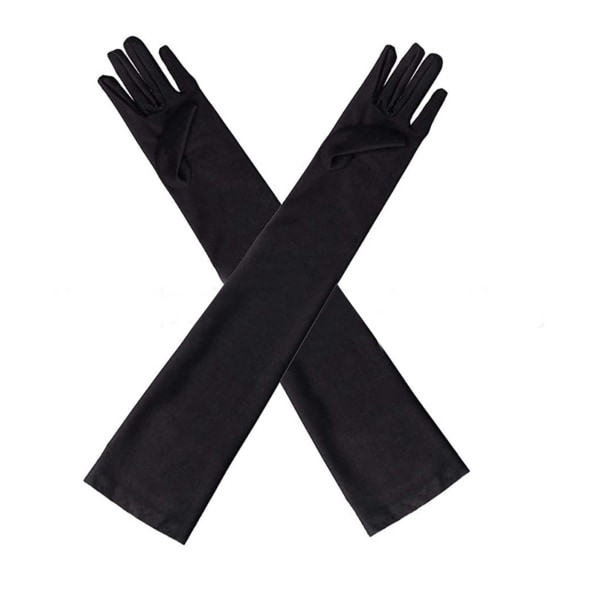 Lange hansker Stretchy solbeskyttelse Myk pustende svart albuelengde hansker for bryllupsfest sykling 20,5 tommer