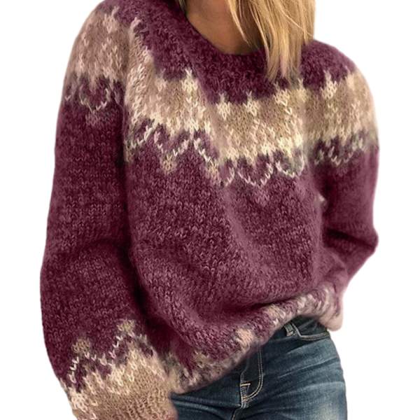 Klassisk Mohair Stickad Tröja För Höst Vinter Andas Och Vinröd Winered L