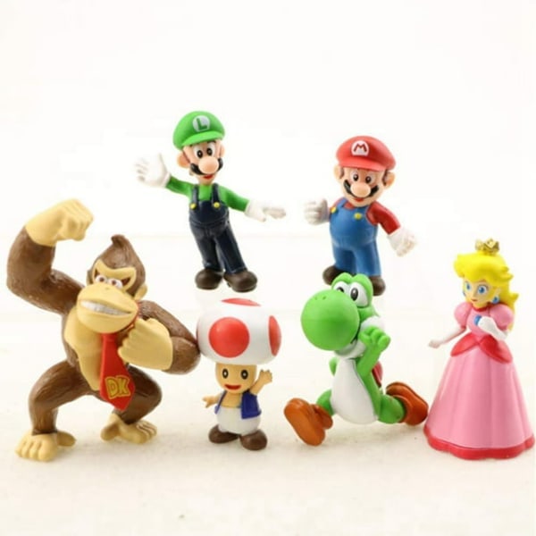 6 stk/ sæt Super Mario Action Mini Figur Yoshi Peach Prinsesse Luigi Toad
