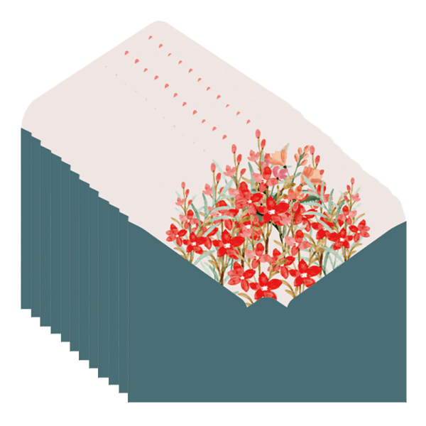 Blommig papirkuvert for invitationer, tackkort og gratulationskort, 16,1*11,4 cm, 50-pak.