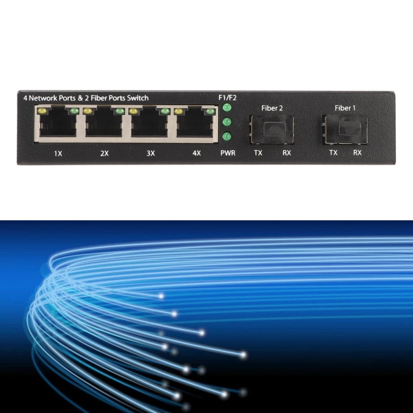 SFP fibersvitsj 6 porter 10 100 1000M selvtilpassende LED-indikator Ethernet optisk svitsj for kontornettverk 100?240V EU-plugg