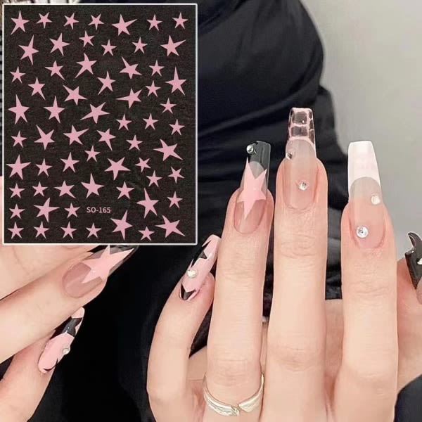 7 ark 3D Star Nail Art Stickers Dekaler Selvhäftande nageldekal for women flickor, flere farger, 10,5*8 cm