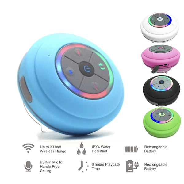 Vanntett LED Dusjhøyttaler Bluetooth Vit
