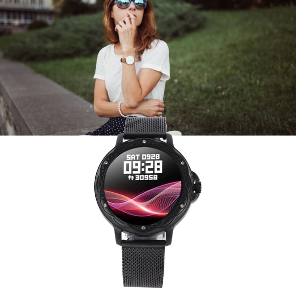 Fitness Tracker Watch naisille 1,2 tuuman kosketusnäyttö Unenvalvonta Kaloreita laskeva matkapuhelimen älykello musta