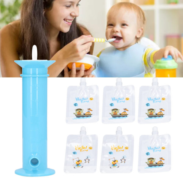 7 stk Sæt Babymadspose Maker Pure Color Pouches Småbørnsfrugtpresse-puréfyld til børn