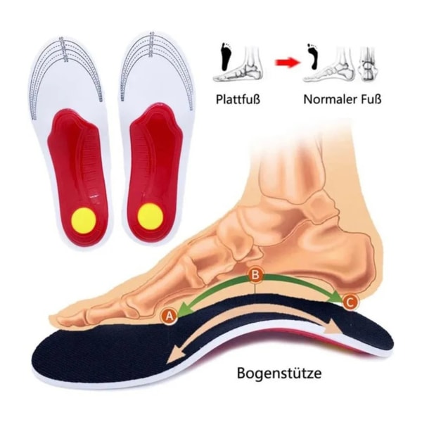 Fodkorrigerende indlægssåler Skærbare Reducer tryk Bue understøtter ortotiske indsatser til flad fod Rød bund sorte overflader L(41?46)