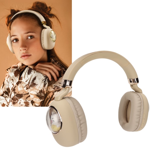 Bluetooth Gaming Headset Söt Tecknad Trådlös Trådlös Stereo Hörlurar med LED-ljus för Spel Filmer Musik Beige Guld