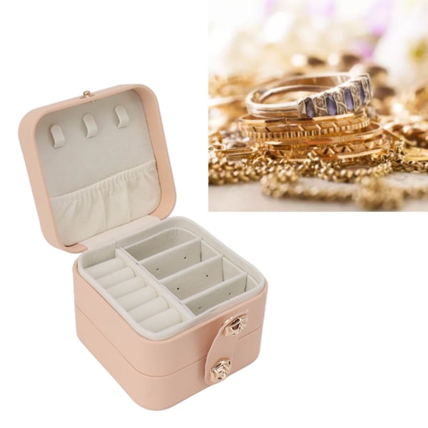 Resor smyckeskrin Organizer liten bärbar case 2 lager för halsband Ringar örhängen