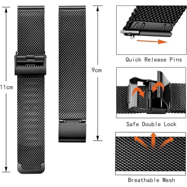 Mesh Armband i Rostfritt Stål med Snabbkoppling för Herr & Dam 22mm