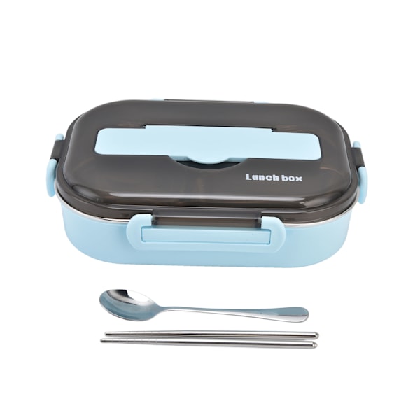 Bärbar lunchlåda för barn i rostfritt stål 304, 1,3 l, 4 fack, Bento-låda med soppskål, ätpinnar och sked, blå 0.8
