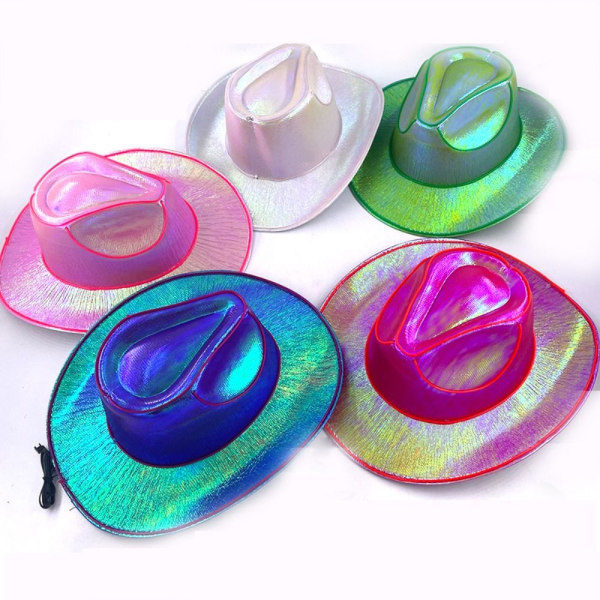 Trådlös LED Cowboyhatt Iridescent Jazzhatt GRÖN grön