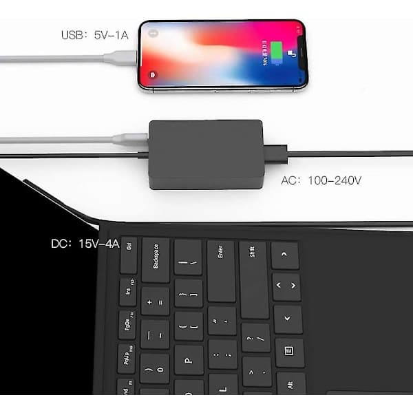 Paris_För Surface Book Oplader, 15V 4A 65W Surface Pro Oplader Strøm, kompatibel med Microsoft Surface Book Surface Laptop Surface Pro 7 6 5