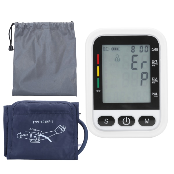 Automatisk digital blodtrykksmåler Sfygmomanometer Tonometer for måling av overarm, svart og hvit